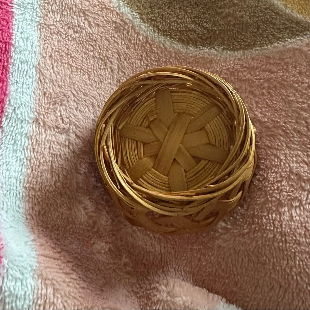 Woven Decorative Vintage Mini Ring Basket - Natural Brown
